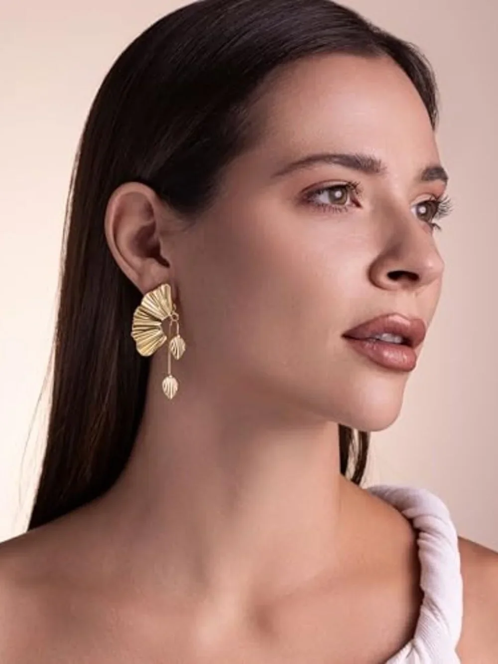 New - 18K Gold Statement Earrings for Women by SNGIA,‎ Chunky Dangle Leaf Fan